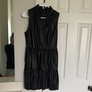 Faux leather Fate black tiered mini dress